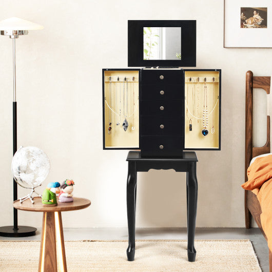 2 Colors Armoire Storage Standing Jewelry Cabinet with Mirror-Black