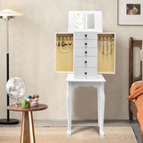 2 Colors Armoire Storage Standing Jewelry Cabinet with Mirror-White