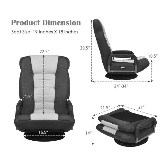 360-Degree Swivel Gaming Floor Chair with Foldable Adjustable Backrest-Gray