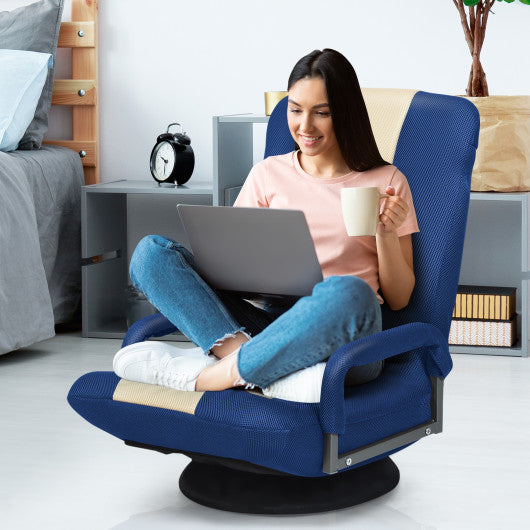 360-Degree Swivel Gaming Floor Chair with Foldable Adjustable Backrest-Blue