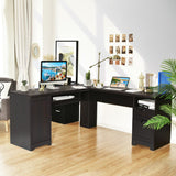 66 Inch L-Shaped Writing Study Workstation Computer Desk with Drawers-Coffee