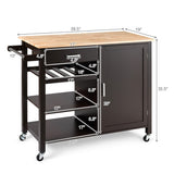 Kitchen Island Cart Rolling Serving Cart Wood Trolley-Brown