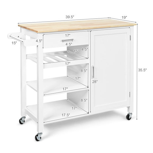 Kitchen Island Cart Rolling Serving Cart Wood Trolley-White