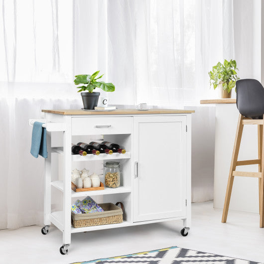 Kitchen Island Cart Rolling Serving Cart Wood Trolley-White