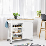 Kitchen Island Cart Rolling Serving Cart Wood Trolley-White