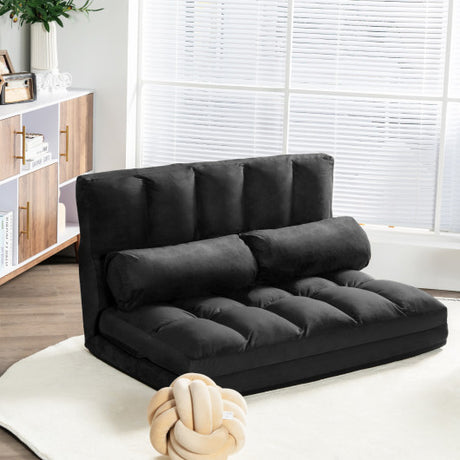 6-Position Foldable Floor Sofa Bed with Detachable Cloth Cover-Black
