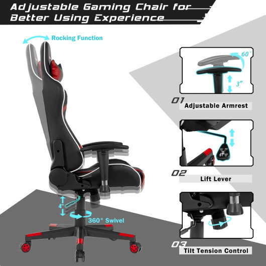 Reclining Swivel Massage Gaming Chair with Lumbar Support-Red