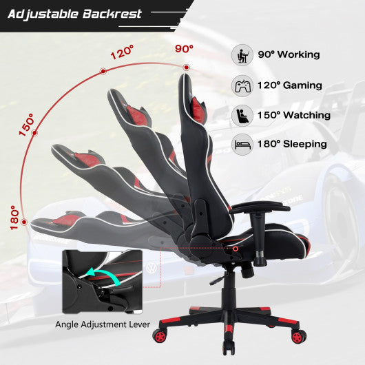 Reclining Swivel Massage Gaming Chair with Lumbar Support-Red