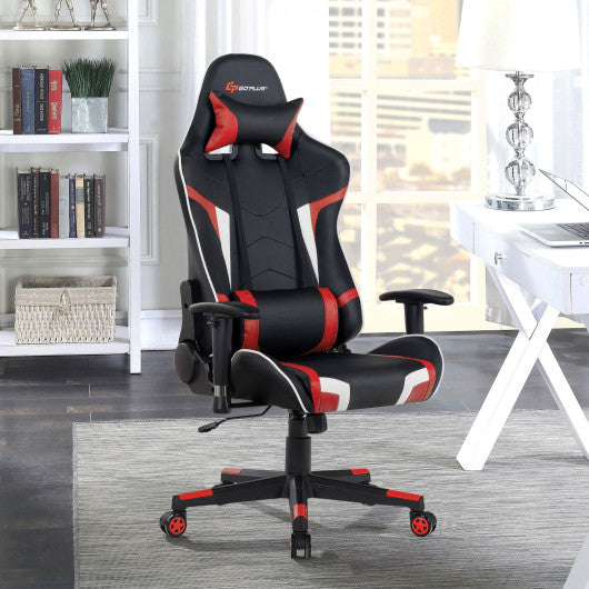 Reclining Swivel Massage Gaming Chair with Lumbar Support-Red