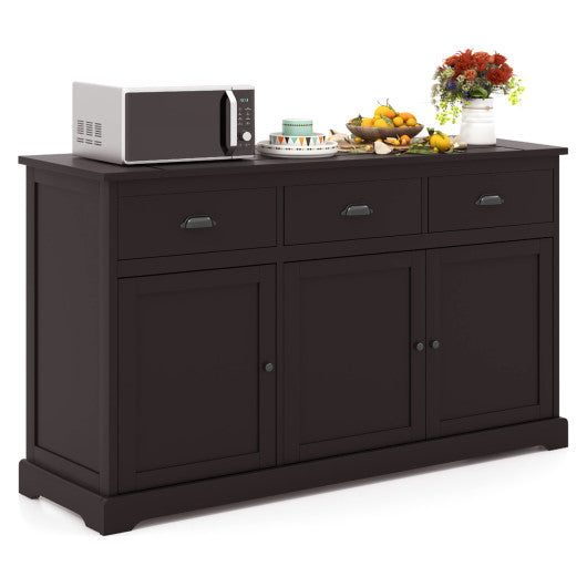 3 Drawers Sideboard Buffet Storage with Adjustable Shelves-Brown