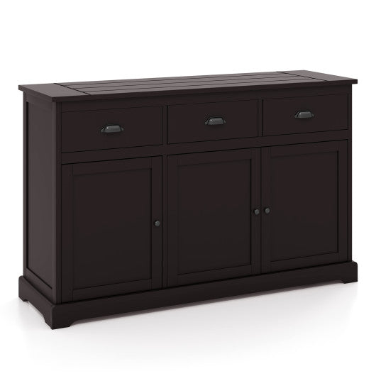 3 Drawers Sideboard Buffet Storage with Adjustable Shelves-Brown