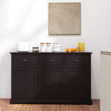 3 Drawers Sideboard Buffet Storage with Adjustable Shelves-Brown