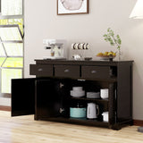 3 Drawers Sideboard Buffet Storage with Adjustable Shelves-Brown