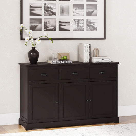 3 Drawers Sideboard Buffet Storage with Adjustable Shelves-Brown