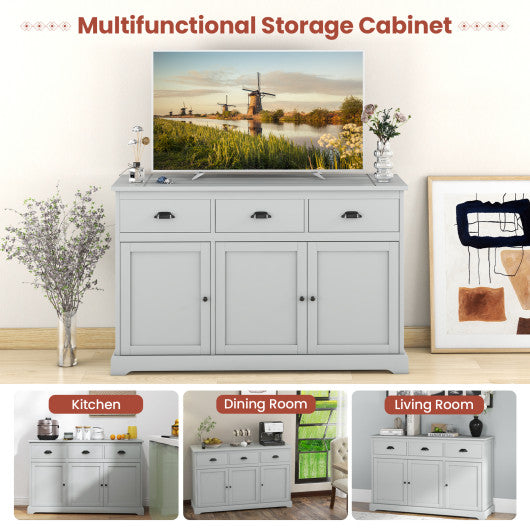 3 Drawers Sideboard Buffet Storage with Adjustable Shelves-Gray