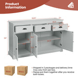 3 Drawers Sideboard Buffet Storage with Adjustable Shelves-Gray