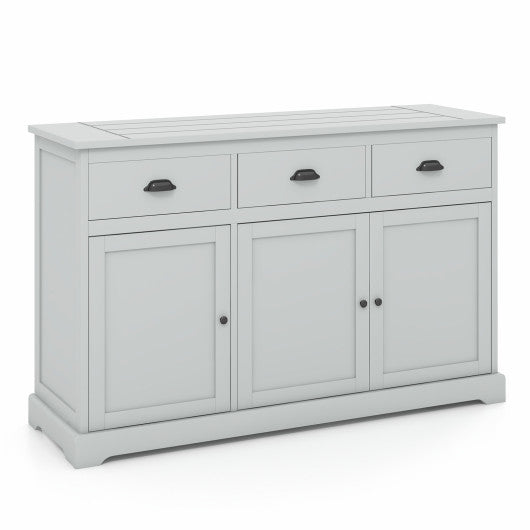 3 Drawers Sideboard Buffet Storage with Adjustable Shelves-Gray