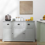 3 Drawers Sideboard Buffet Storage with Adjustable Shelves-Gray