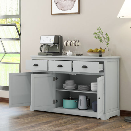 3 Drawers Sideboard Buffet Storage with Adjustable Shelves-Gray