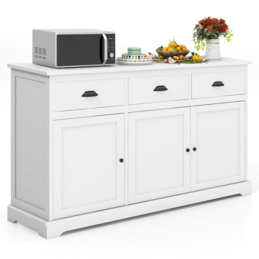 3 Drawers Sideboard Buffet Storage with Adjustable Shelves-White