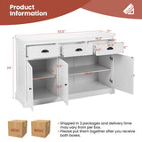 3 Drawers Sideboard Buffet Storage with Adjustable Shelves-White