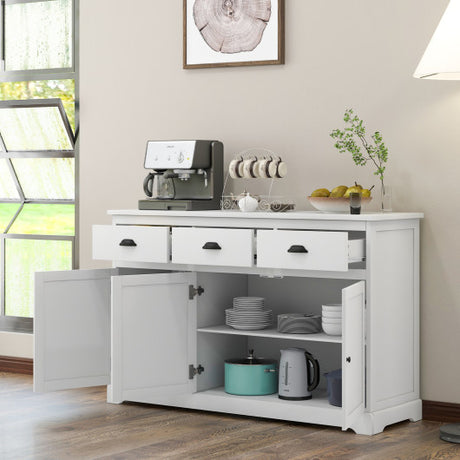 3 Drawers Sideboard Buffet Storage with Adjustable Shelves-White