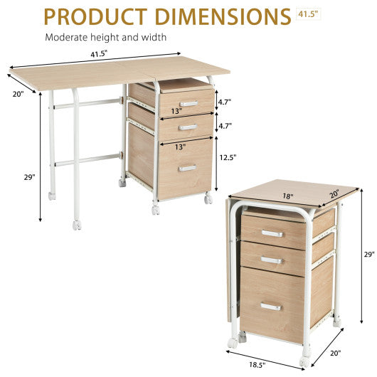 Folding Computer Laptop Desk Wheeled Home Office Furniture-Natural