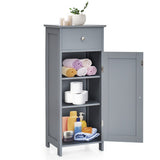 Wooden Storage Free-Standing Floor Cabinet with Drawer and Shelf-Gray