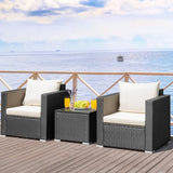 3 Pieces Patio Wicker Conversation Set with Cushion-White