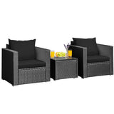 3 Pieces Patio Wicker Conversation Set with Cushion-Black