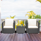 3 Pieces Patio Wicker Conversation Set with Cushion-White