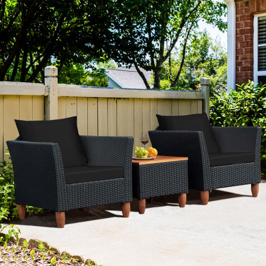 3 Pieces Outdoor Patio Rattan Furniture Set-Black