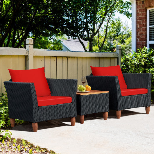 3 Pieces Outdoor Patio Rattan Furniture Set-Red