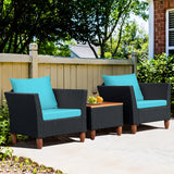 3 Pieces Outdoor Patio Rattan Furniture Set-Turquoise