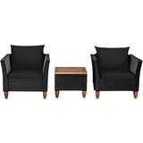 3 Pieces Outdoor Patio Rattan Furniture Set-Black