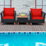 3 Pieces Outdoor Patio Rattan Furniture Set-Red