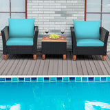 3 Pieces Outdoor Patio Rattan Furniture Set-Turquoise