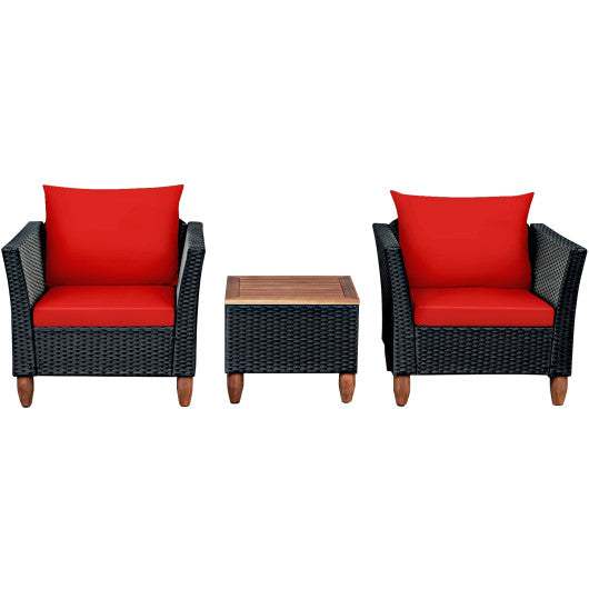 3 Pieces Outdoor Patio Rattan Furniture Set-Red