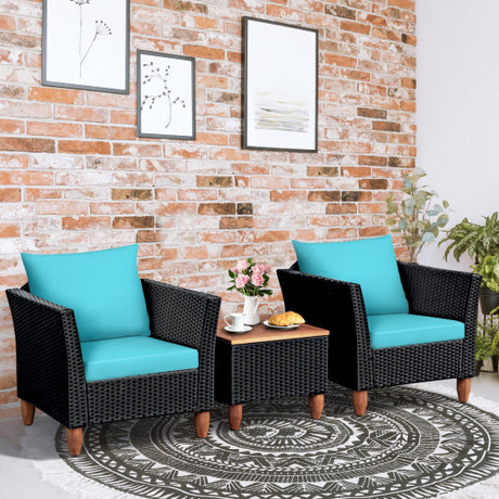 3 Pieces Outdoor Patio Rattan Furniture Set-Turquoise