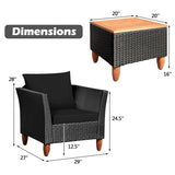 3 Pieces Outdoor Patio Rattan Furniture Set-Black