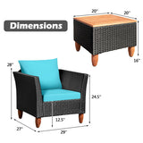 3 Pieces Outdoor Patio Rattan Furniture Set-Turquoise