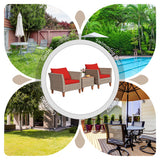 3 Pieces Patio Rattan Furniture Set with Washable Cushion for Yard Porch-Red