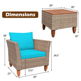 3 Pieces Patio Rattan Furniture Set with Washable Cushion for Yard Porch-Turquoise