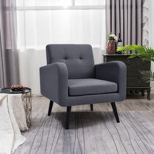 Modern Upholstered Comfy Accent Chair Single Sofa with Rubber Wood Legs-Gray