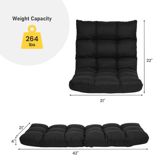14-Position Adjustable Folding Lazy Gaming Sofa-Black