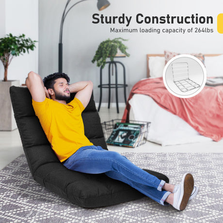 14-Position Adjustable Folding Lazy Gaming Sofa-Black