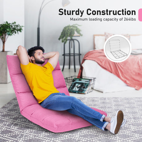 14-Position Adjustable Folding Lazy Gaming Sofa-Pink