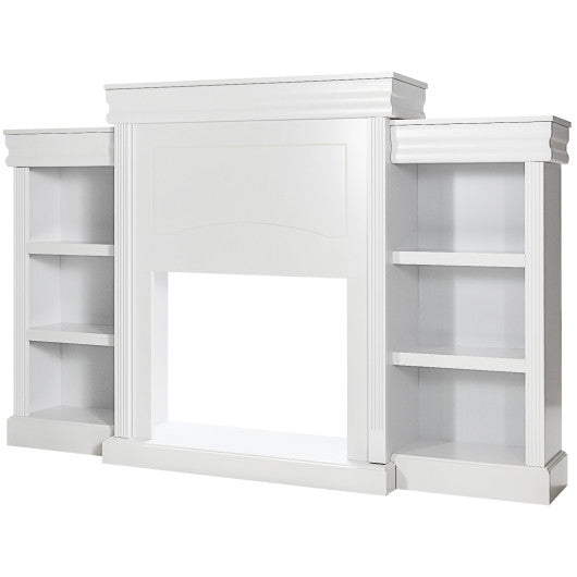 70 Inch Modern Fireplace Media Entertainment Center with Bookcase-White