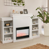 70 Inch Modern Fireplace Media Entertainment Center with Bookcase-White