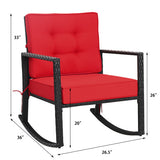 Patio Rattan Rocker Outdoor Glider Rocking Chair Cushion Lawn-Red